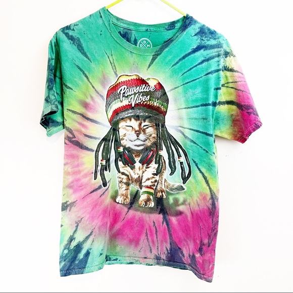 Other - Unisex Tie Dye Bob Marley Positive Vibes Cat Tee Shirt
